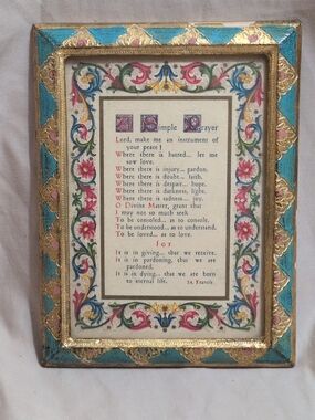 Turquoise and Gold Ornate Floral Prayer Print by Florentia